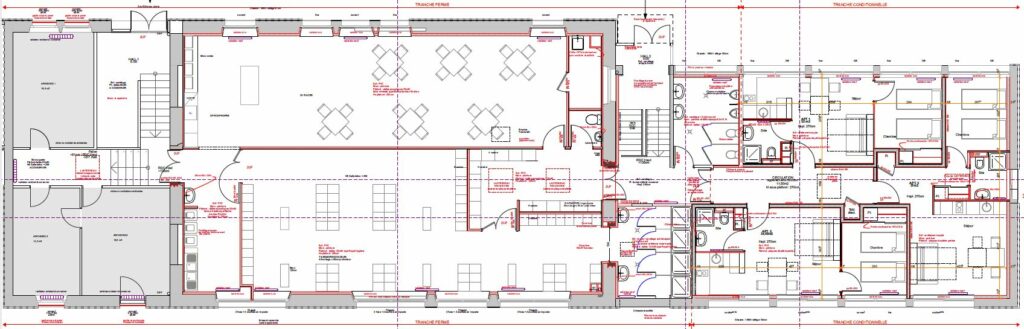 plan de la rehabilitation des anciens bureaux en logements vestiaires